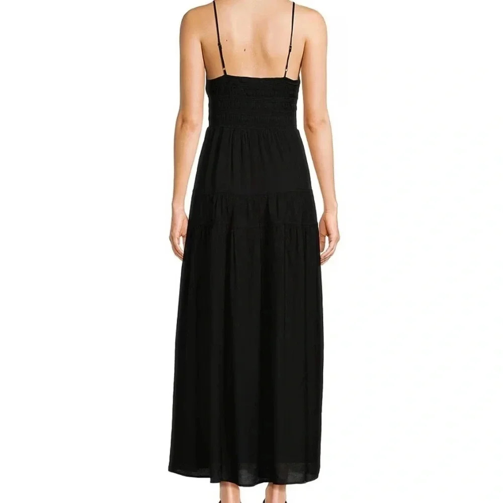 Blu Pepper Small Black V-Neck Spaghetti Strap Tiered Maxi Dress NWOT - Picture 2 of 12